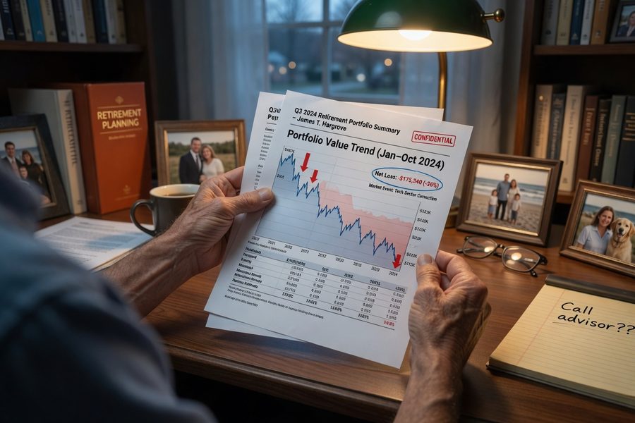 Graph illustrating sequence-of-returns risk with two identical 30-year return scenarios in different order