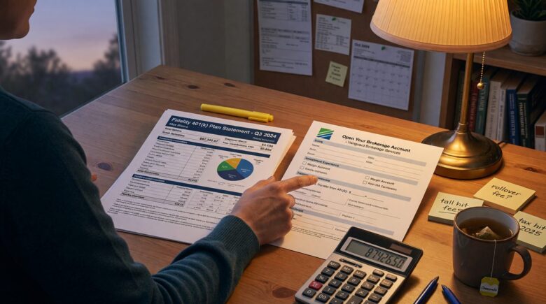 Person reviewing 401(k) contribution limits and brokerage account options on laptop