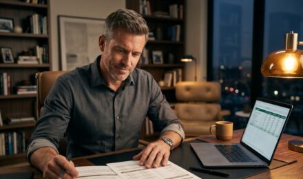 Person reviewing a two-step backdoor Roth IRA conversion process on a laptop with tax documents and retirement account statements on a desk