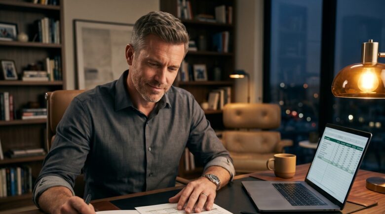 Person reviewing a two-step backdoor Roth IRA conversion process on a laptop with tax documents and retirement account statements on a desk
