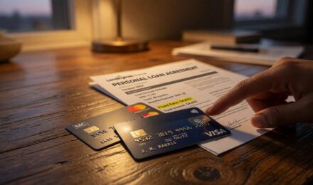 Comparison chart showing balance transfer card and personal loan options for debt repayment