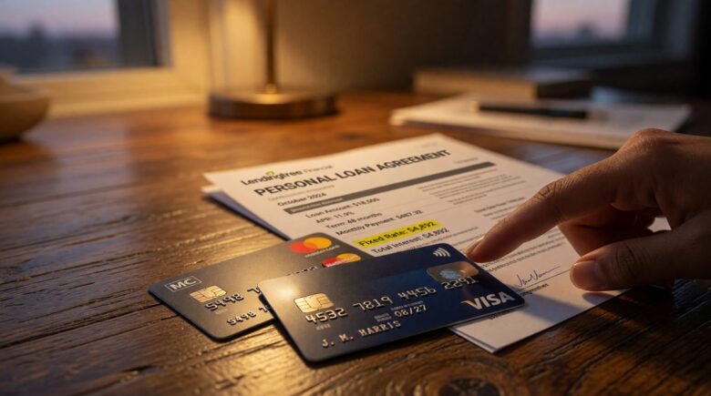 Comparison chart showing balance transfer card and personal loan options for debt repayment