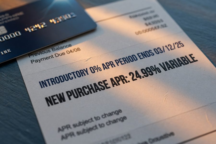 Balance transfer promotional offer card with 0% APR terms and fee schedule highlighted