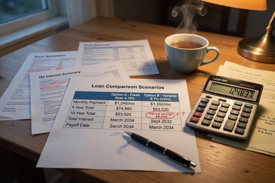 Side-by-side comparison chart showing total interest paid for balance transfer vs personal loan over 36 months