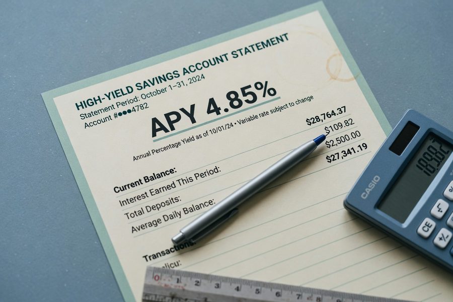 Bar chart comparing APY rates: FDIC average 0.38% versus top HYSAs at 4.00–5.00% in mid-2026
