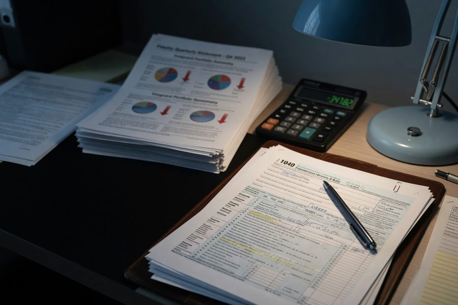 Investor reviewing robo-advisor portfolio on laptop and smartphone