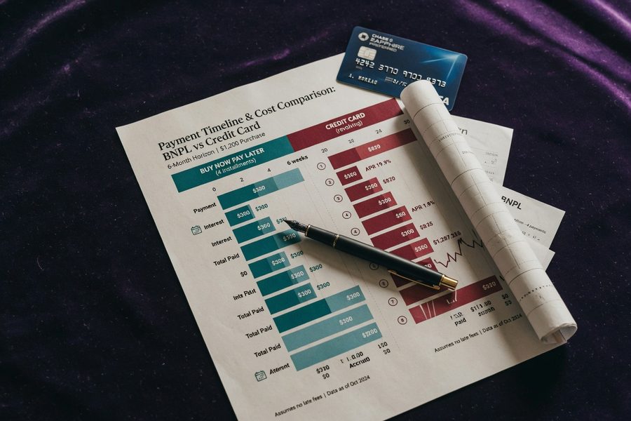 Bar graph comparing total interest paid on $2,500 over 24 months across BNPL, credit card, and 0% intro APR card