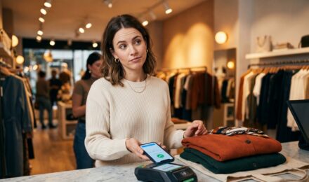 Person reviewing buy now pay later payment options on a smartphone at a checkout screen
