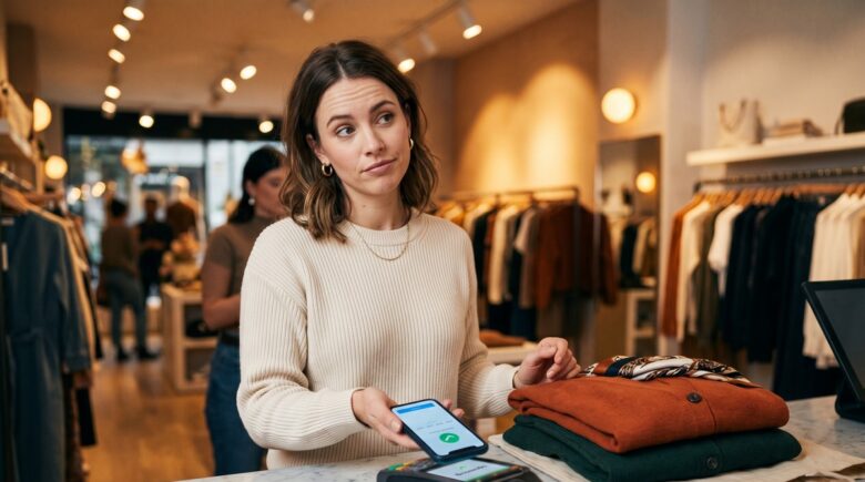 Person reviewing buy now pay later payment options on a smartphone at a checkout screen