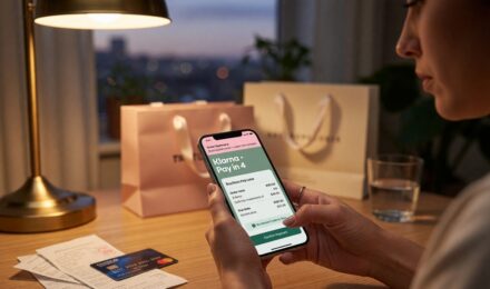 Smartphone showing a buy now pay later app with payment installments and warning signs of late fees