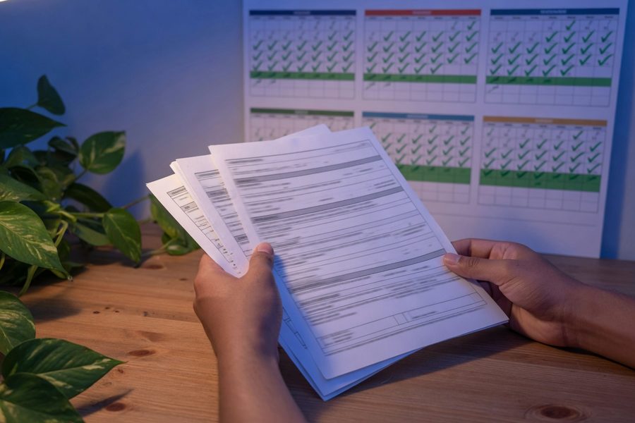 Driver reviewing car insurance documents and comparison quotes on a laptop