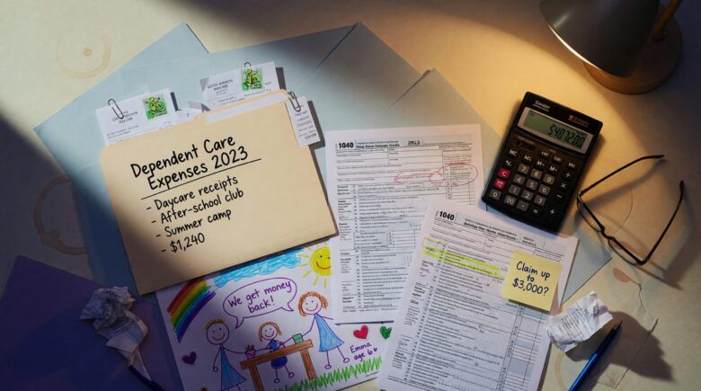 Parent reviewing tax documents comparing child tax credit and dependent care credit options