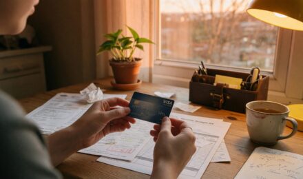 Person holding a credit card with a question mark, deciding whether to close an unused account