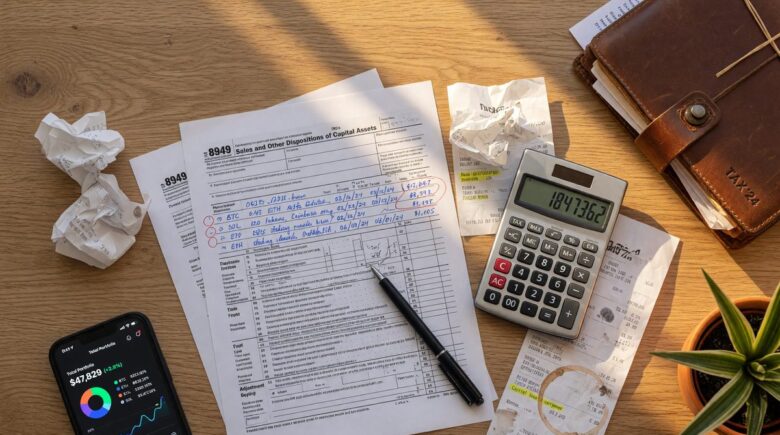 Document showing IRS Form 1040 with cryptocurrency tax reporting requirements