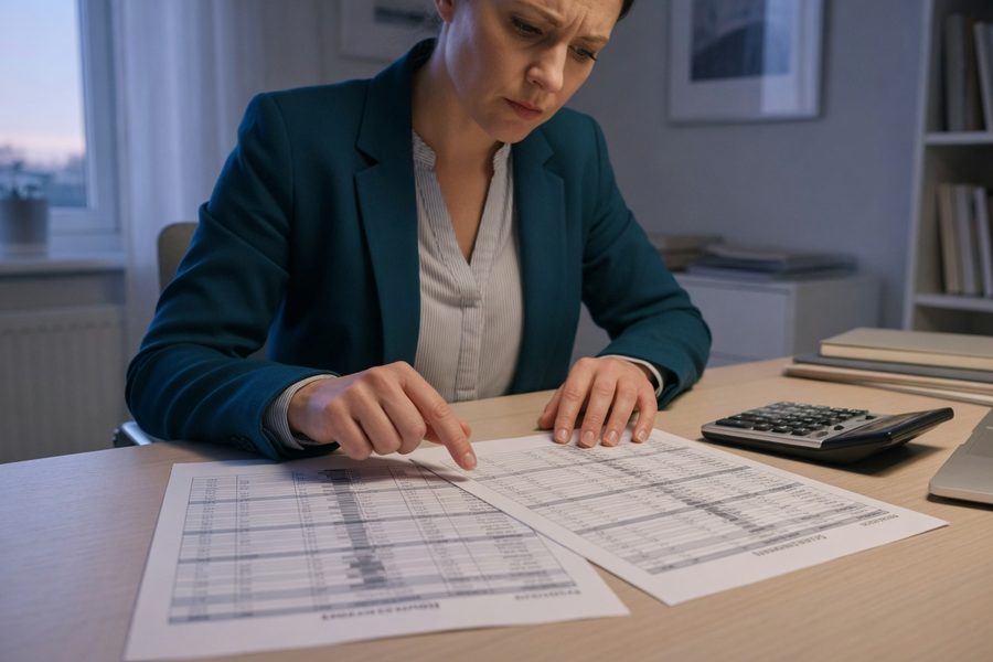 Lender reviewing mortgage application and debt-to-income ratio worksheet