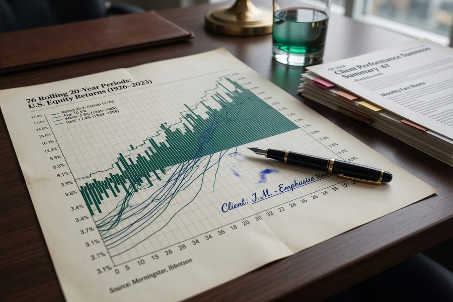 Bar chart showing lump-sum versus DCA ending portfolio values across multiple 10-year market periods