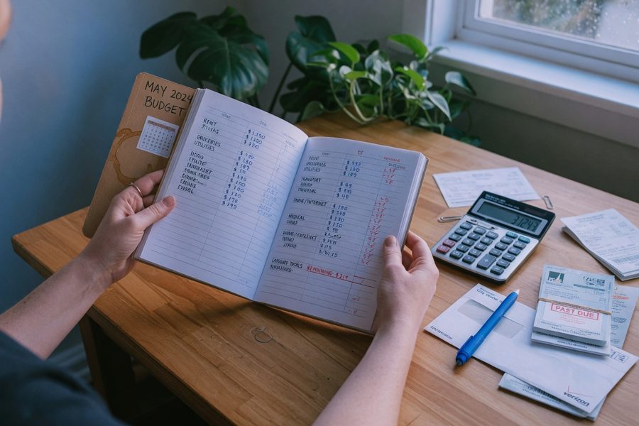 Bar chart comparing monthly take-home pay versus essential expenses for a $45,000 salary earner