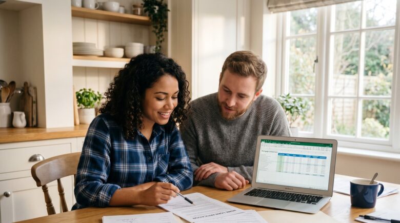 Side-by-side comparison of FHA and conventional loan documents on a desk with a calculator and home purchase paperwork