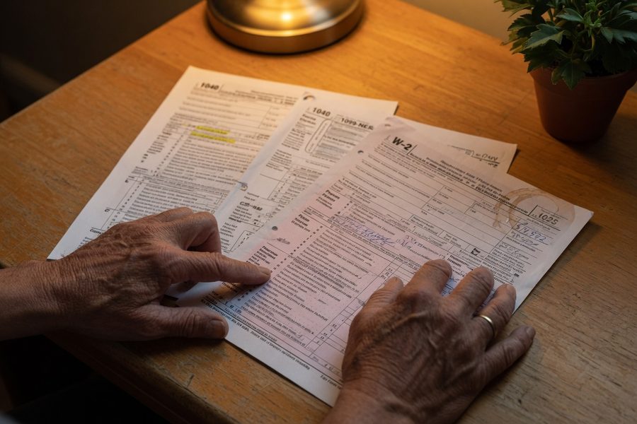 Person filing a late tax return online using tax software on a laptop