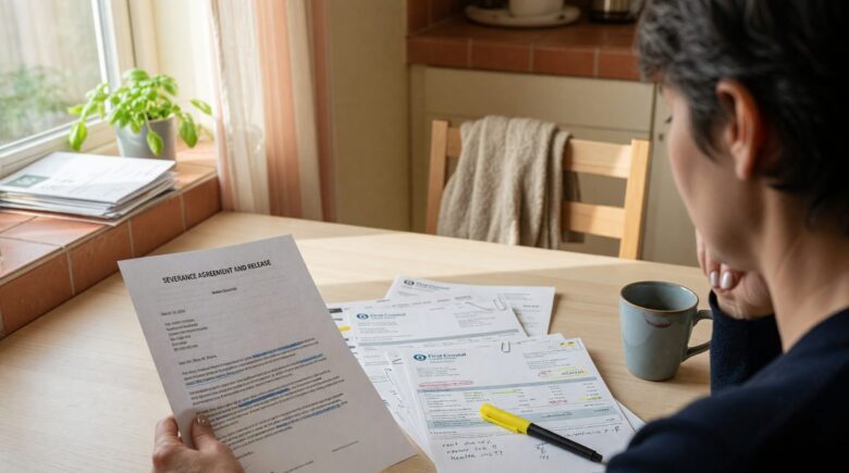 Person reviewing financial documents and budget spreadsheet after quitting their job
