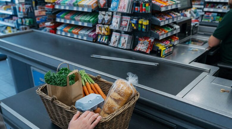 Person comparing grocery prices and receipts at home while planning meal budget