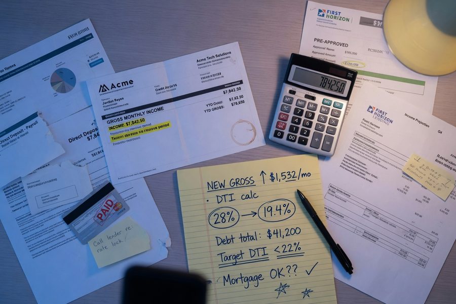 Couple reviewing their monthly household budget spreadsheet after home purchase