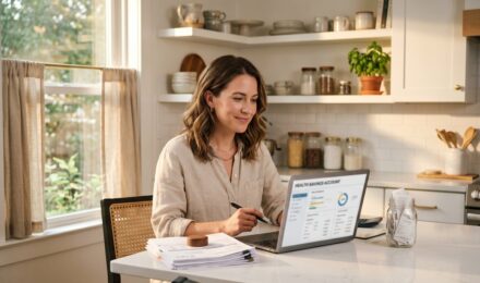 Person reviewing high deductible health plan documents alongside an HSA contribution chart and medical receipts