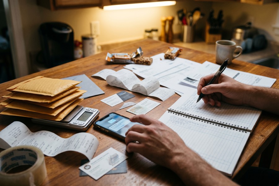 Checklist of tax documents spread on a desk including W-2, 1099, and Social Security card