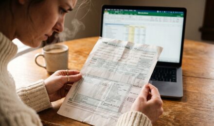 Close-up of a W-2 tax form with each numbered and lettered box visible on a white desk