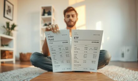 Comparison chart showing index funds and ETFs side by side with expense ratios and performance metrics