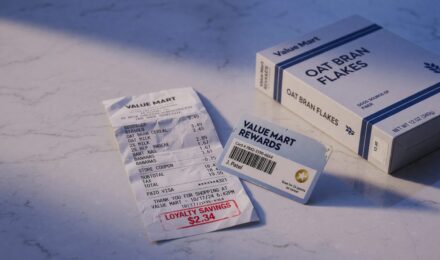 Comparison of grocery loyalty card and store brand products on a shopping receipt