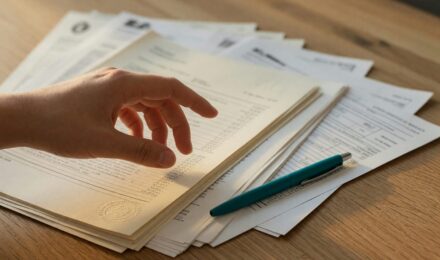 Person reviewing financial documents and planning strategy for managing a large sum of money