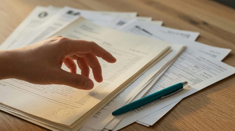 Person reviewing financial documents and planning strategy for managing a large sum of money