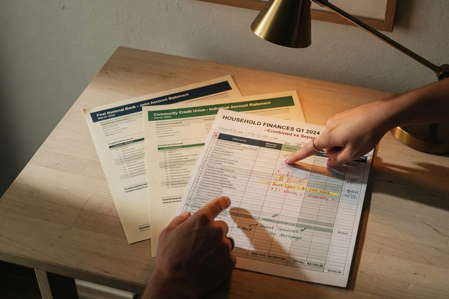 Side-by-side comparison of three couple money system models: fully combined, fully separate, and hybrid proportional