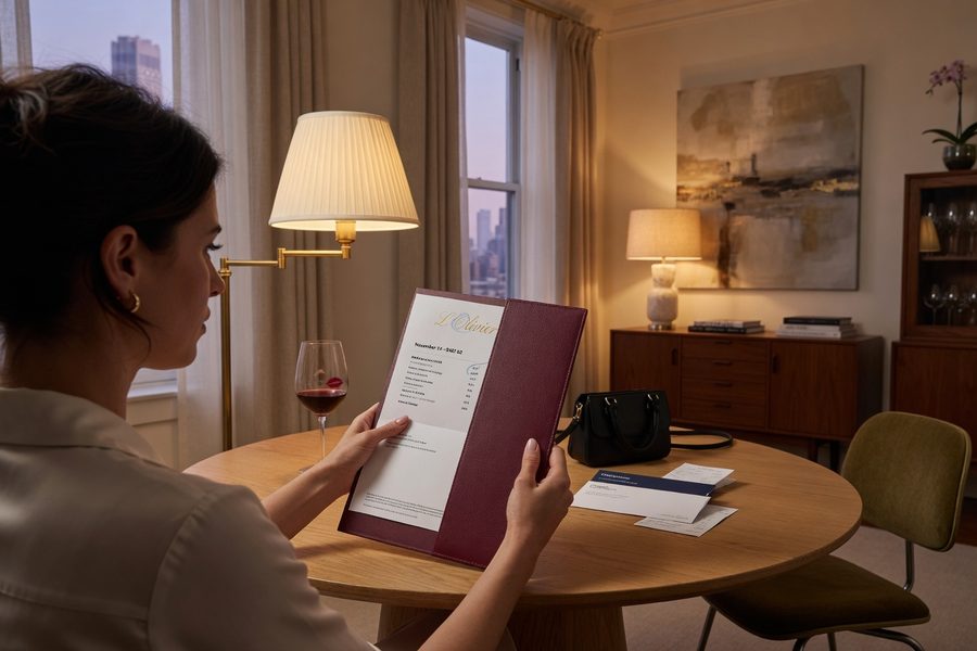 Couple reviewing a shared budget spreadsheet on a laptop at a kitchen table
