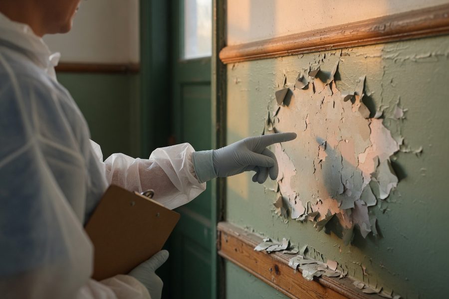 A buyer and agent reviewing an inspection report with a contractor's estimate.