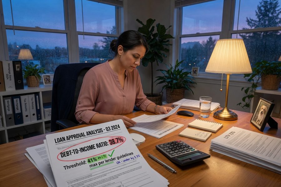 Infographic comparing front-end and back-end DTI thresholds for conventional and FHA loans