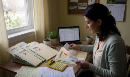 Desk setup showing laptop, calculator, and home office workspace for remote work tax deduction planning