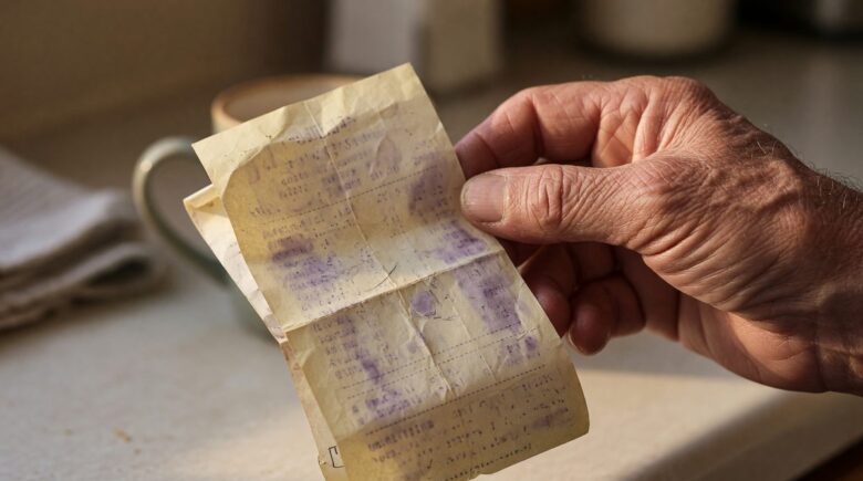 Older adult reviewing household budget and bills at kitchen table