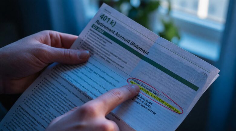 Middle-aged professional reviewing retirement savings plan and contribution strategy at desk