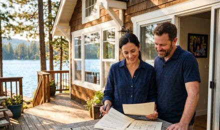 A lakeside vacation cabin representing a second home purchase financed with a second home mortgage