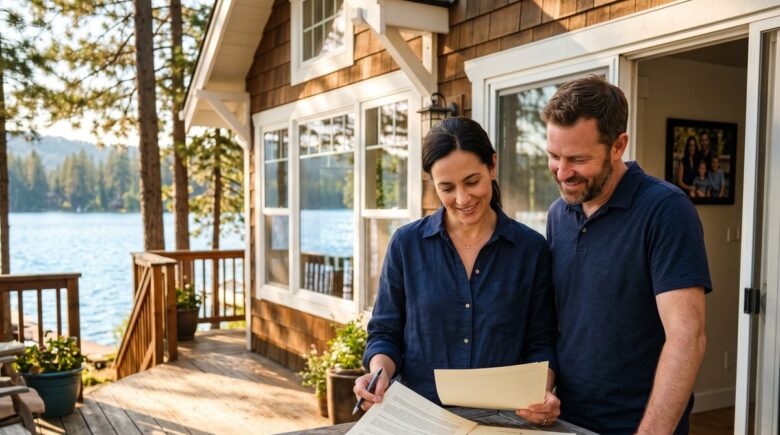 A lakeside vacation cabin representing a second home purchase financed with a second home mortgage