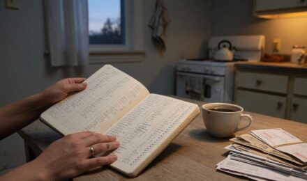 Single mother reviewing budget and debt payoff plan at home