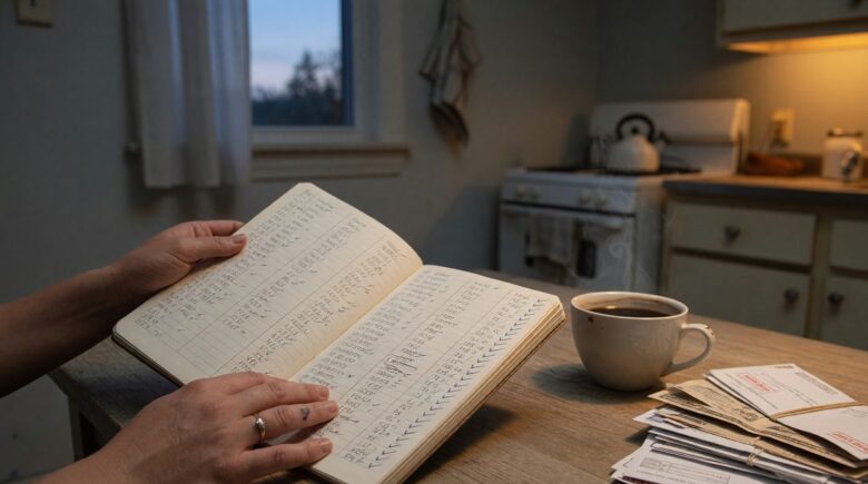 Single mother reviewing budget and debt payoff plan at home