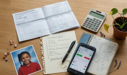 Single parent reviewing investment options and budget plan at home