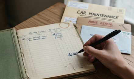 Illustration of a budget tracker showing monthly and annual expenses sorted into sinking fund categories