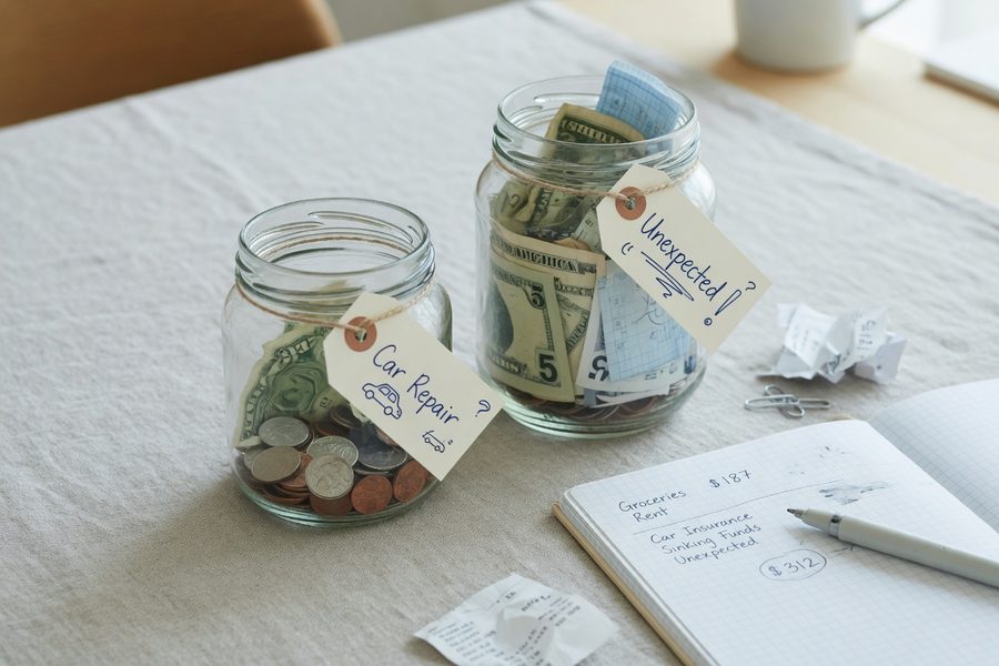 Side-by-side comparison chart: emergency fund versus sinking fund purpose and mechanics