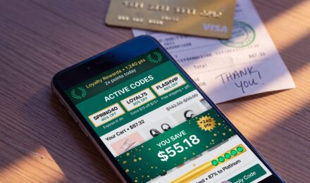 Person comparing prices on smartphone while shopping, using digital tools to verify discounts