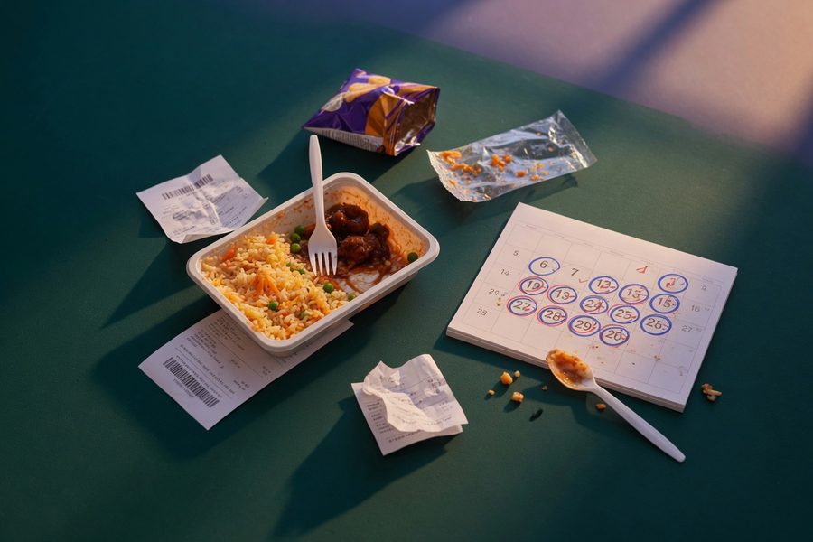 Comparison of a grocery receipt heavy with convenience items versus one with whole ingredients