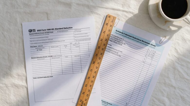 Side-by-side comparison of standard deduction amounts and itemized deductions for tax year 2025
